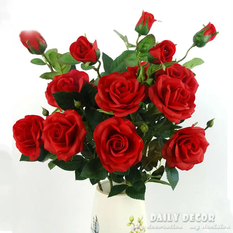 Настоящее прикосновение 3 головки Высокая Имитация декоративный латекс искусственная Роза длинная ветка/стебель на ощупь/Войлок Цветок розы