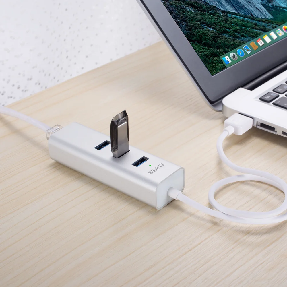 Anker Unibody 3 порта USB 3,0 и гигабитный Ethernet концентратор и 1.3ft USB 3,0 кабель [Ethernet порт RTL8153 чипсет+ USB порт VL812 чипсет]