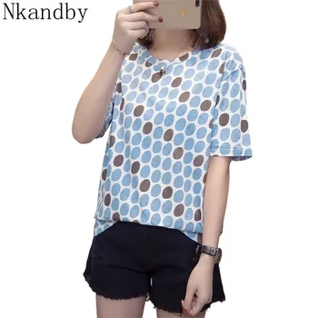 

Nkandby Plus Size Polka Dot Women Tshirts Summer Casual Loose Tops & Tees Cotton Oversized Female T-shirts Short Sleeve T Shirts