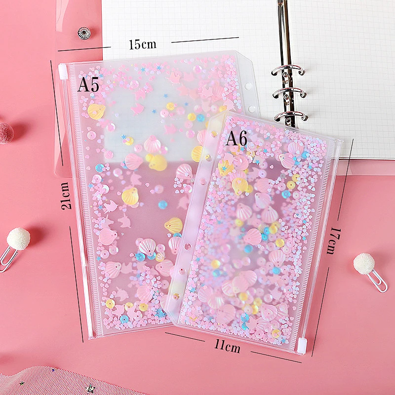 CXZY pink Sequin binder storage bag 6 holes for A5 A6 traveler notebook planner kawaii school supplies japanese stationery 4B823 2