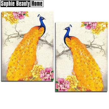 

5D Diy Diamond Painting Animal Peacock&Flowers Diamond Embroidery Pattern Rhinestones Full Diamond Mosaic Home Decor Gift 18B003