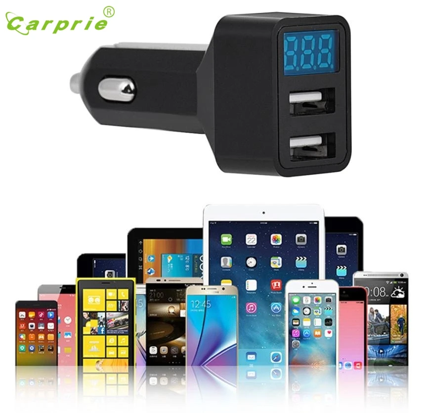 Charger Car stylish 4 In 1 Dual USB car Chargers Adapter Voltage DC Tester Charging jul12fm