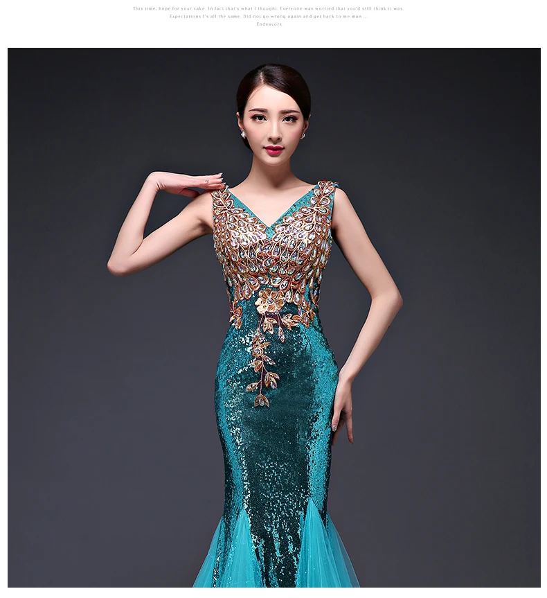 Robe de soiree Lace V-Neck Beaded Sequin Long reflective dress Mermaid Evening Dresses vestido de festa prom party dresses Evening Dresses