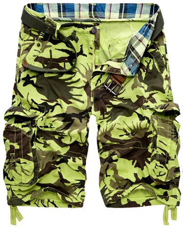 Горячая Распродажа мужские военные карго шорты брендовые новые армейские камуфляжные шорты мужские хлопковые свободные рабочие повседневные шорты - Цвет: Зеленый
