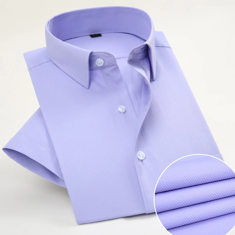 Port-Lotus-Men-Dress-Shirts-Short-Sleeve-Solid-Color-Turn-Down-Collar-Mens-Clothing-Camisa-Masculina