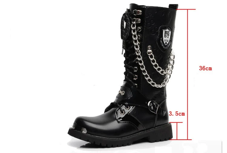 OUDINIAO/армейские ботинки; мужские высокие военные ботинки; мужские ботинки до середины икры с металлической цепочкой; мужские панк-сапоги для езды на мотоцикле; Весенняя Мужская обувь в стиле рок