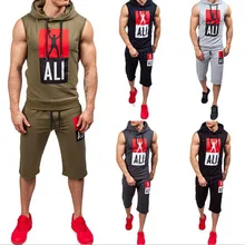 OLOEY 2 Pieces Set Man Tracksuit Men Sleevesness Sweatshirt & Shorts Loose Sport Suit 2019 Summer Track Suits Sweat Male Sets 