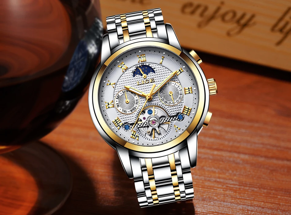 Для мужчин S Часы Лидирующий бренд lige Роскошные автоматические механические часы Для мужчин полный Сталь Бизнес Водонепроницаемый Спорт
