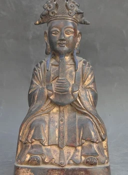 

10" old china pure bronze Vesta Kitchen God Monarch Wealth Immortal lucky Statue