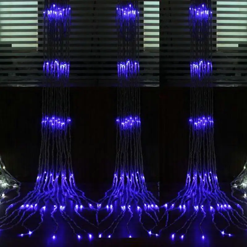 640 светодиодов водяного потока штора с рисунком водопада огни Фея Струны для рождества, рождественской вечеринки бар фон Декор 6 м(Ш)* 3 м(в)-5 цветов по желанию - Испускаемый цвет: BLUE