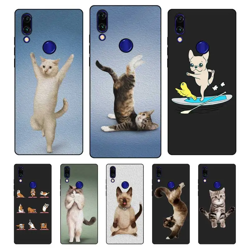 N476 Yoga Cats And Dogs Black Silicone Case Cover For Xiaomi Redmi Note 3 4 4X 5 5A 6 7 Pro Global |