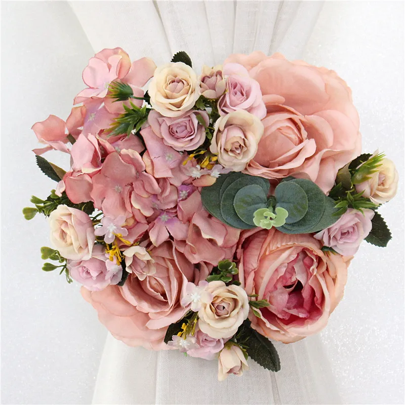 Свадебная искусственная Роза штора с пионами цветок маленький ряд цветов Шелковый Искусственный цветок домашняя гирлянда свадебная АРКА подоконник украшение - Цвет: Bean paste