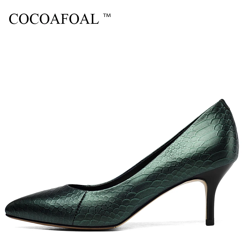 

COCOAFOAL Woman Wedding Pumps Black Green Plus Size 33 - 43 Fashion Sexy High Heels Shoe Snakeskin Stiletto Genuine Leather Pump