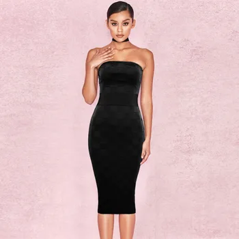 

New Style Zippers Plaid 2019 Fashion Sleeveless Bandage Dress Sexy Women Night Club Evening Body con Strapless Dresses Wholesale