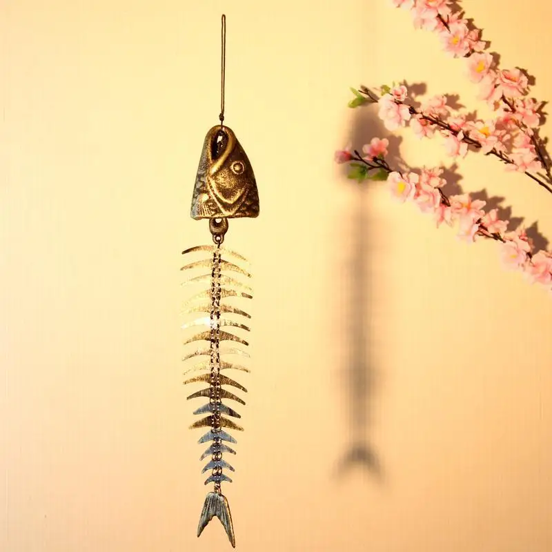 

Antique Imitated Home Decor Wind Bell, Japanese Style Casting Iron Fish Bone Shaped Wind Chime for Patio Door Balcony Decoration