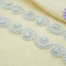 Shidianyi горный хрусталь и жемчуг бисером Свадебная аппликация с лентой на голову аппликация мотивы со стразами идеально сочетаются с нарядным Wedding-RA030-Y9513