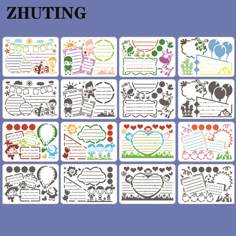 8pcs/set Kids Hand Copy Painting Drawing Template Rulers A4 Stencils DIY Painting Mold School Supply Tools Craft Children Gifts