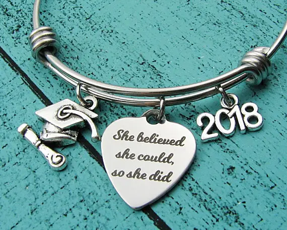 Heart Letter Bracelet She Believed Could So Did For 2018 College Graduation Gift Student Inspirational Present YP3785 | Украшения и
