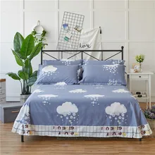 Cute Cartoon Light Blue Cloud Pattern 3Pcs Flat Sheet King Size Cotton Flat Sheets Bed Sheets With Pillow Covers 250x270cm Size