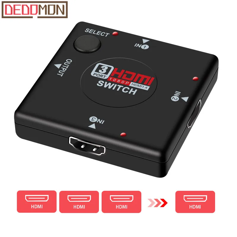 

Audio Split Cable For HDTV DVD Xbox 360 PSP4 3 in 1 3 Port HDMI Multi Display Auto Switch Hub Box 1080P Switcher Out Splitter