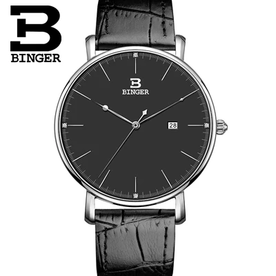 Новые швейцарские BINGER мужские часы люксовый бренд кварцевые с кожаным ремешком Ультратонкие мужские наручные часы водонепроницаемые часы B3053M-2 - Цвет: Item 4