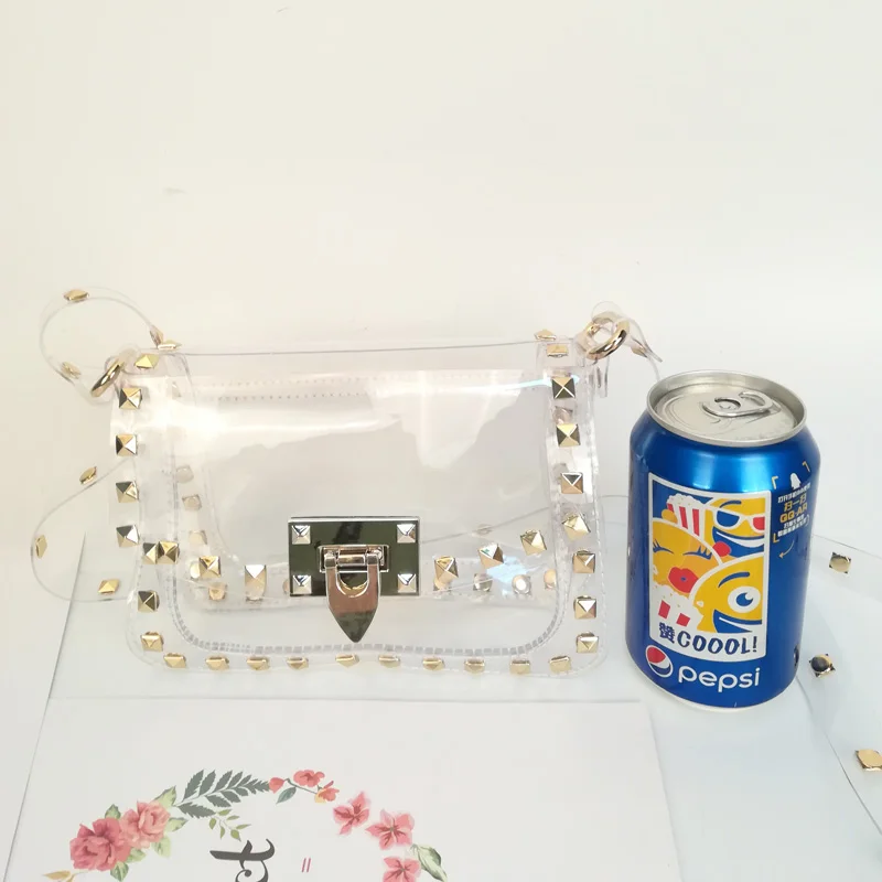 

Wholesale Blanks Rivet Transparent Clear Bag PVC Shoulder Bag Clear PVC Clutch Bag DOM103815