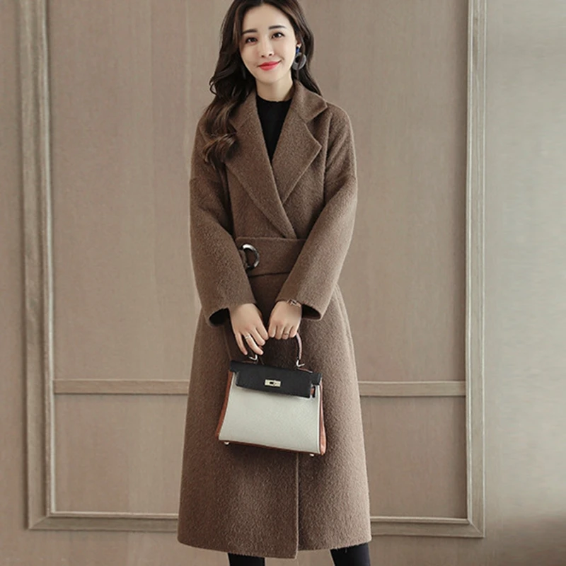 Осень Зима Альпака кашемировое шерстяное пальто для женщин средней длины Новая мода Большой размер Alba карта куртка женская ODFVEBX