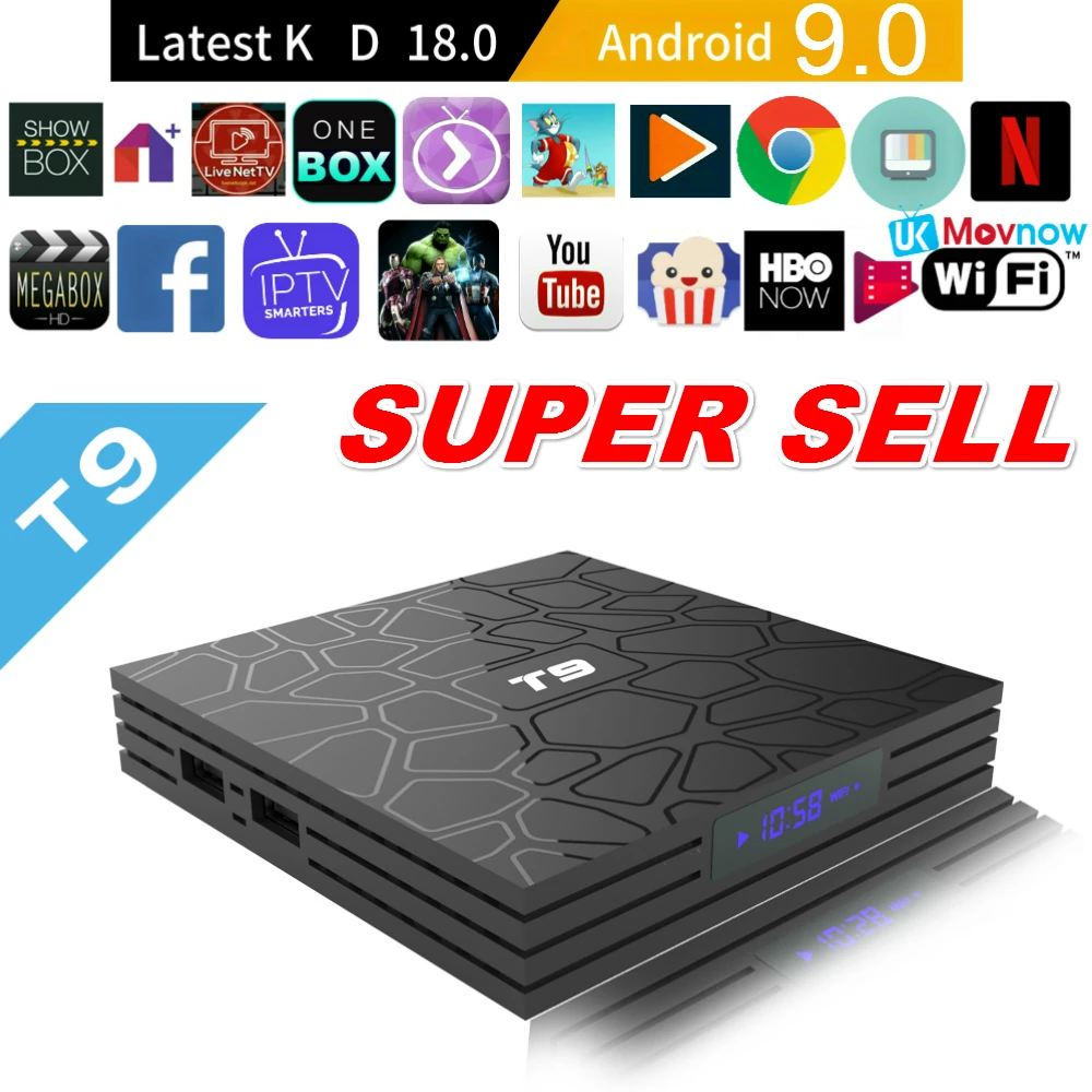 ТВ-приставка T9 Android 9 0 4 Гб 32 ГБ 64 Rockchip RK3318 H.265 4K USB 3 2 4G Wi-Fi Bluetooth 1 Smart TV BOX Media 2019 |