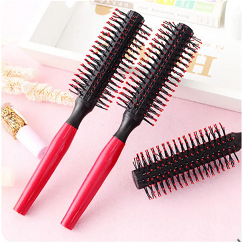 Roll Round Comb Brush Hair Care Tool Wood Handle Natural Bristle Curly