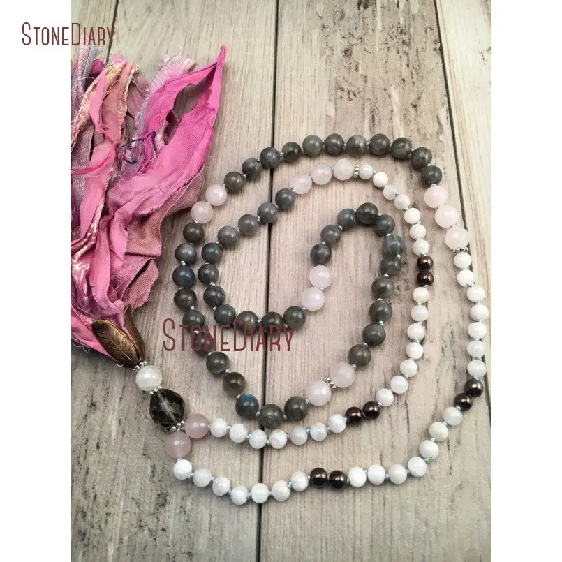 20180313-NM11112-Moonstone and Labradorite Tassel Necklace 108 Mala Necklace Mala Beads Boho Tassel Necklace Sari Silk Tassel Hand Knotted Boho Jewelry_4