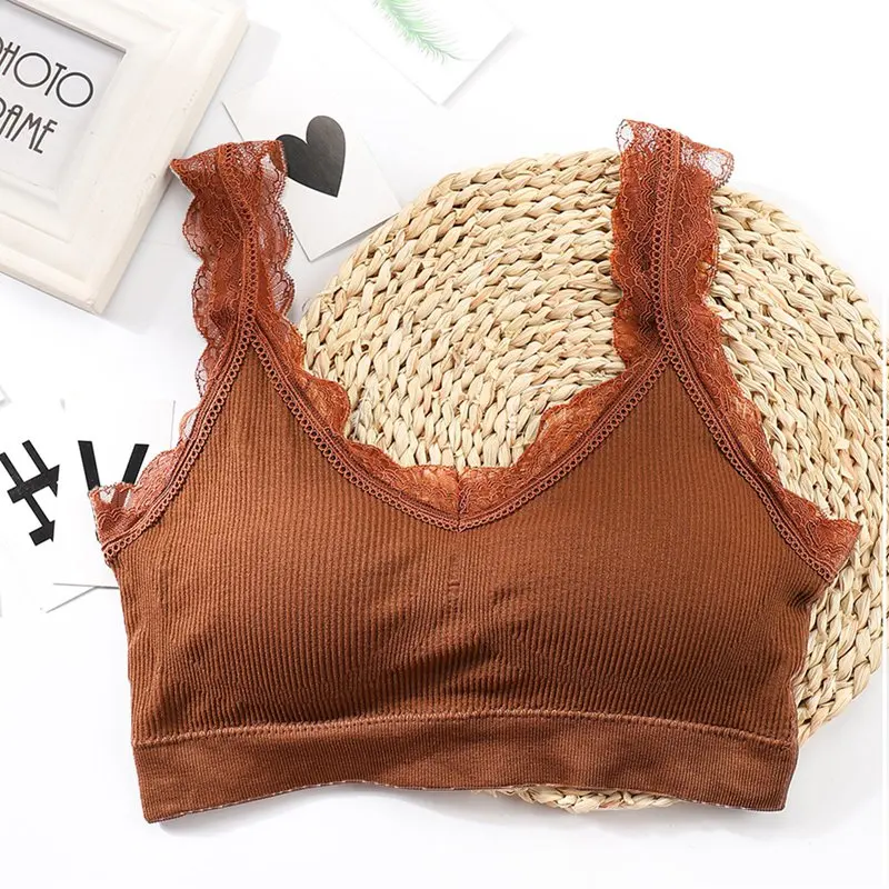 Summer Sexy Tank Tops Women Lace Padded Bra Tops Sexy V-Neck Lace Camisoles