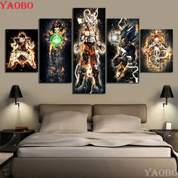 

full square round diamond painting 5 Pieces Japanese anime Dragon Ball rhinestone embroidery diamond mosaic,icon,young room art