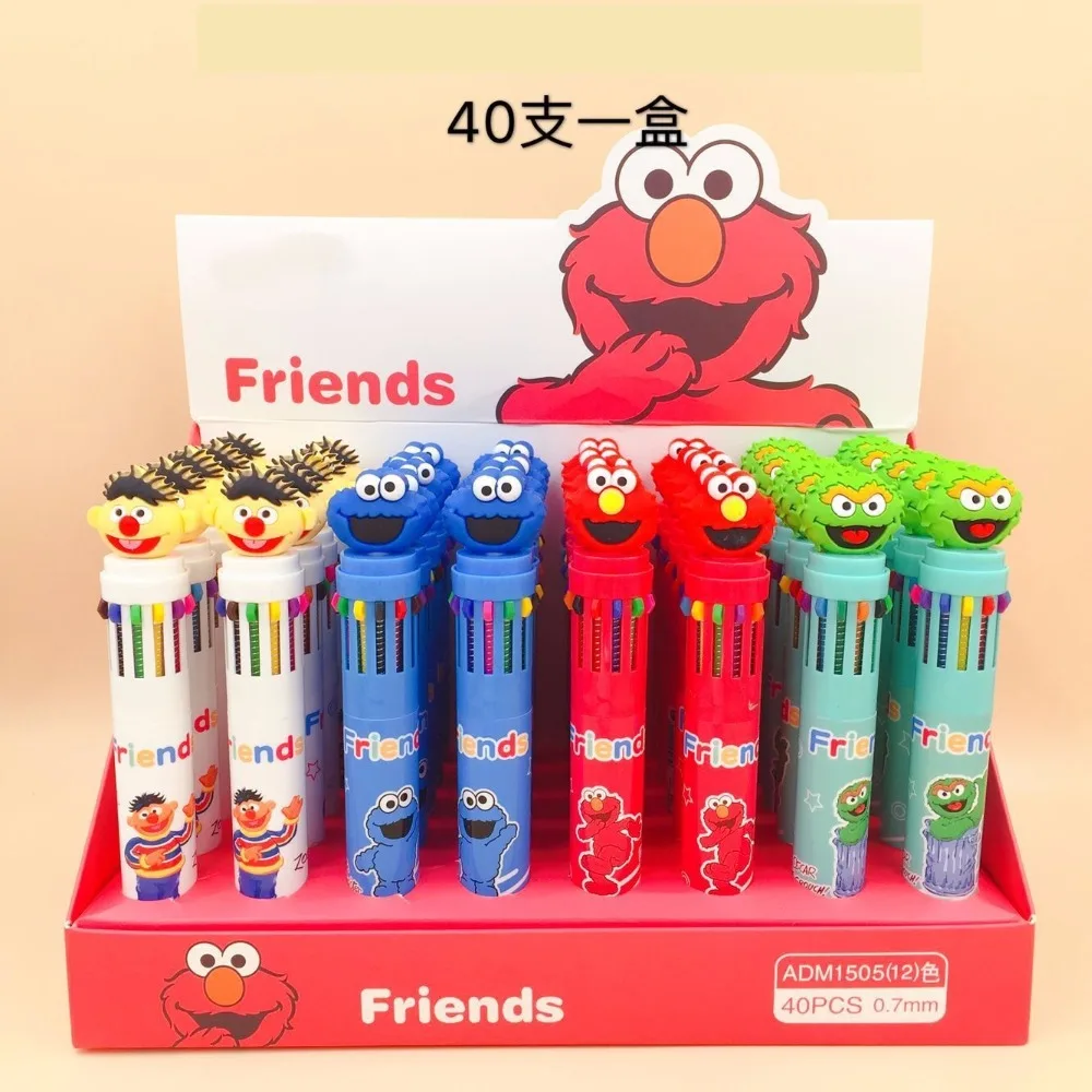 

40pcs/pack 12 Colors Multicolor Ballpoint Pen Press Ball Pen Cartoon Sesame Street Children Stationery Gift Prize