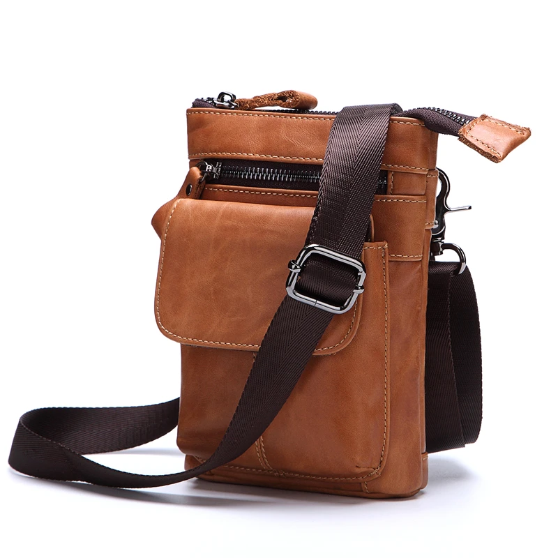 

Men's Waist Packs Travel Pockets Genuine Leather Mobile Phone Bag With Shoulder Straps First Layer Leather Multifunction Bag