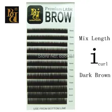 Новое поступление Смешанная Длина я Curl темно-коричневые 12row/лоток искусственной норки брови расширения Макияж для постоянных брови