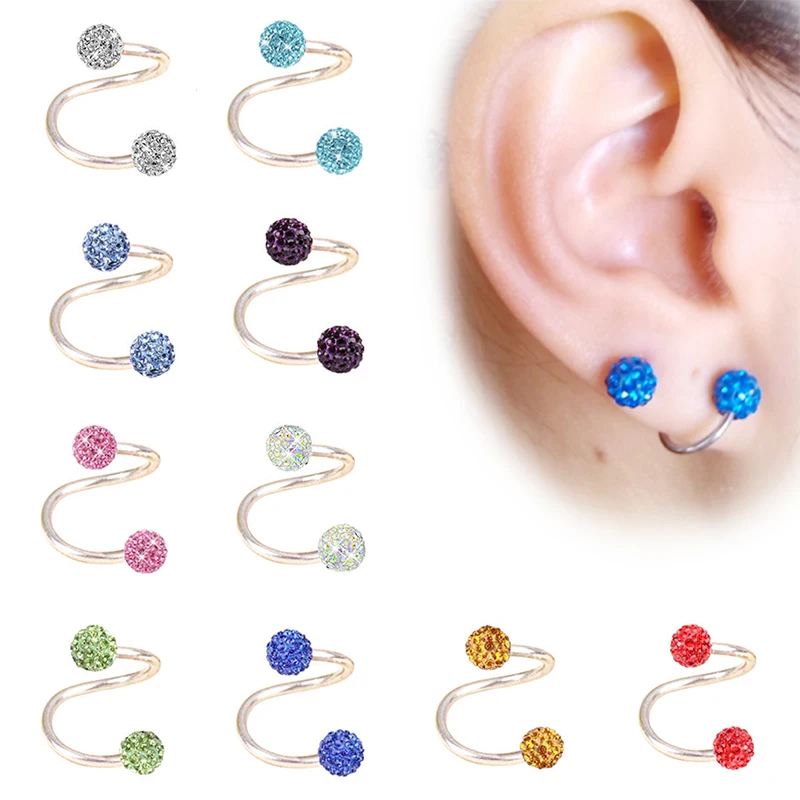 

1PC Full Crystal Ball Titanium Steel Earrings Ear Bone Ear Stud Nails Twist S rod Shape Piercing For Women Fashion Jewelry
