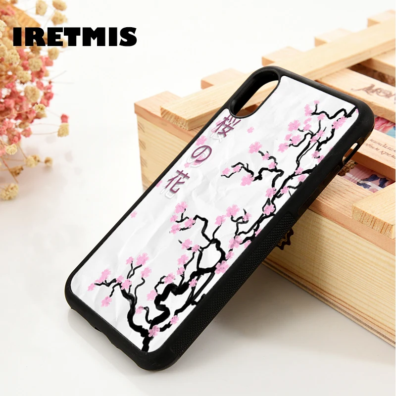 

Iretmis 5 5S SE 6 6S Silicon phone case cover for iPhone 7 8 plus X Xs 11 Pro Max XR Cherry Blossoms Tree Asian Japanese Symbols