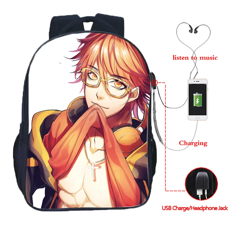 Mystic Messenger USB зарядный рюкзак школьные сумки для студентов красивые мальчиков и