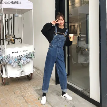 

AreMoMuWha Net Red Jeans Female Tide Spring 2019 New Korean Version of The Strange Girl Pants Wild Loose Ageing Bib Jeans QX610