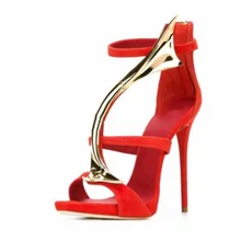 Sexy Red Suede Metal Decoration High Heeled Sandals For Women Cut-out Gladiator Sandals Shoes 2018 Summer Dress Shoes Real Photo Sexy Red Suede Metal Decoration High Heeled Sandals For Women Cut-out Gladiator Sandals Shoes 2018 Summer Dress Shoes Real Photo