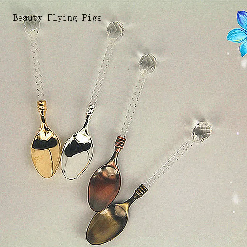 

1 cute transparent retro crystal creative spoon coffee milk stirring spoon candy teaspoon accessories gift spoon free shipping