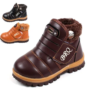 

Winter Children Boots Fashion Leather Non-slip Boy Snow Boots Girls Cotton Shoes Flat With Plush Warm Kids Sports Shoes Baby
