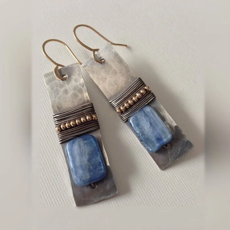 

2019 New Vintage Blue Stone Geometric Metal Earrings Boho Indian Ancient Silver Hanging Drop Earrings For Women Jewelry Gifts
