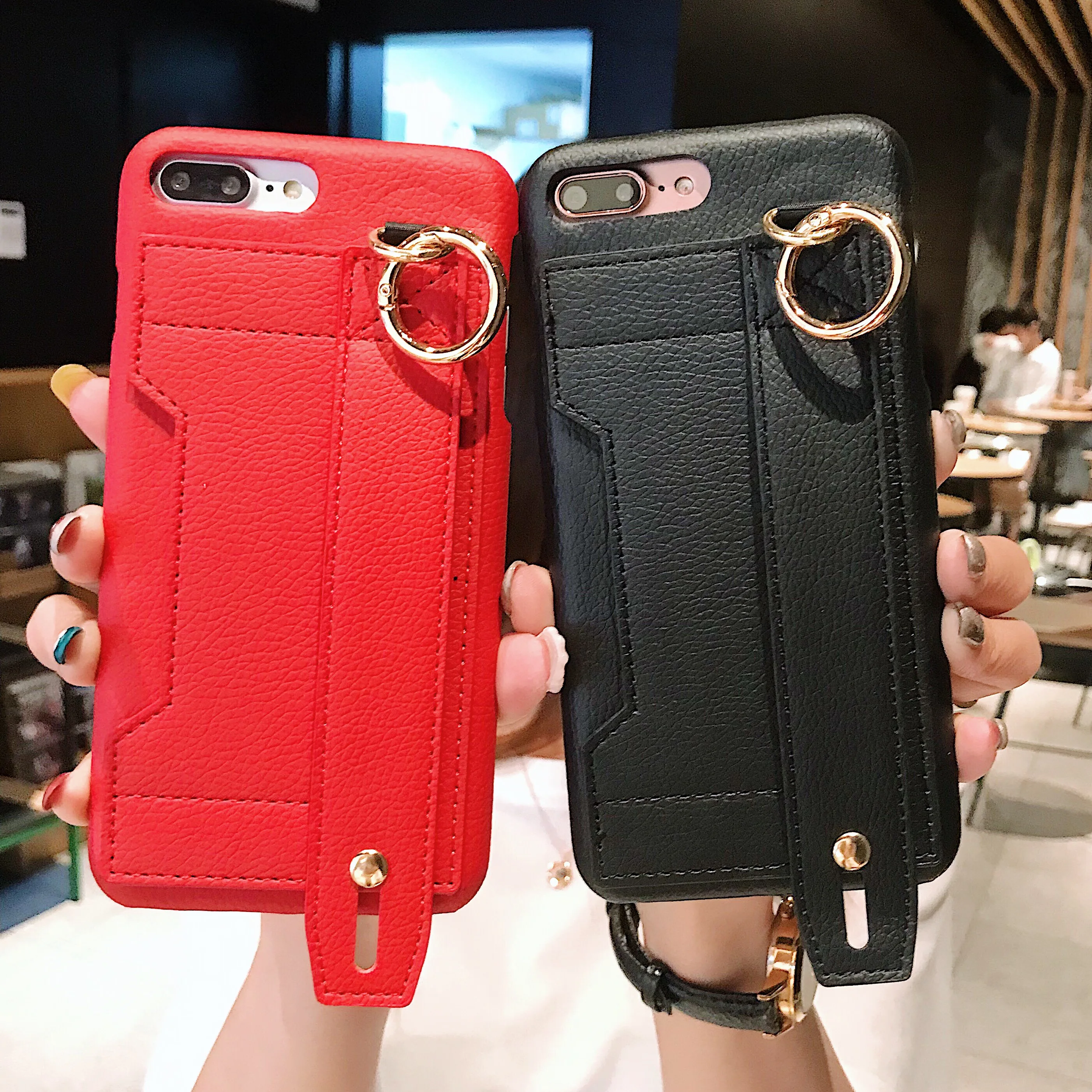 

Luxury PU Leather Phone Case for Iphone X 7 8 6 6s Plus Xr Xs Max Cover Kickstand Wrist Srap&Case Slot Coque for Iphone 6 Case