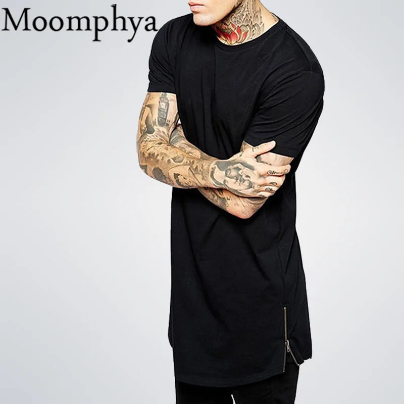 

Side zipper short sleeve men t shirt Extended longline t-shirt men Hip hip tshirt men camiseta hombre tee shirt homme