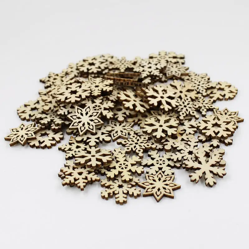 

30/100pcs Wooden Pieces Festival Christmas Snowflake Three-Dimensional Crafts For Home Decor Christmas Tree Pendant