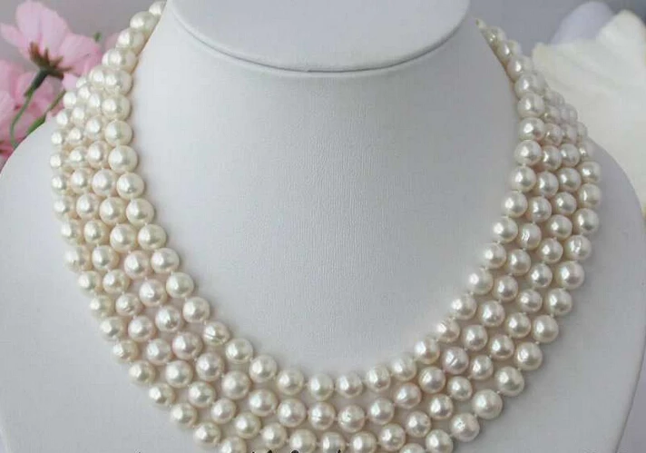 

FREE shipping> z2501 beautiful 65" 8mm round white freshwater pearl necklace 6.07