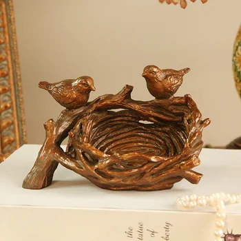 

Creative Resin Craft Bird Nest Figurine Storage Box Porch Key Phone Decorative Storage Box Home Decoration Office Decor