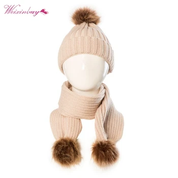 

2 Pieces Set Children Winter Hats Scarf For Boys Girls Hat Kids Cap Knitted Warm Hat Wholesale