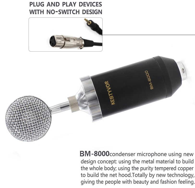 BM-8000 BM8000 конденсаторный микрофон Cardioid Pro аудио студия вокальная Запись микрофон KTV Караоке+ металлическое ударное крепление